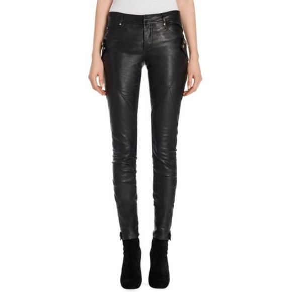 NWT $6145 Auth Alexander McQueen black stretch leather biker pants SZ IT 40 US 6 - Picture 1 of 8